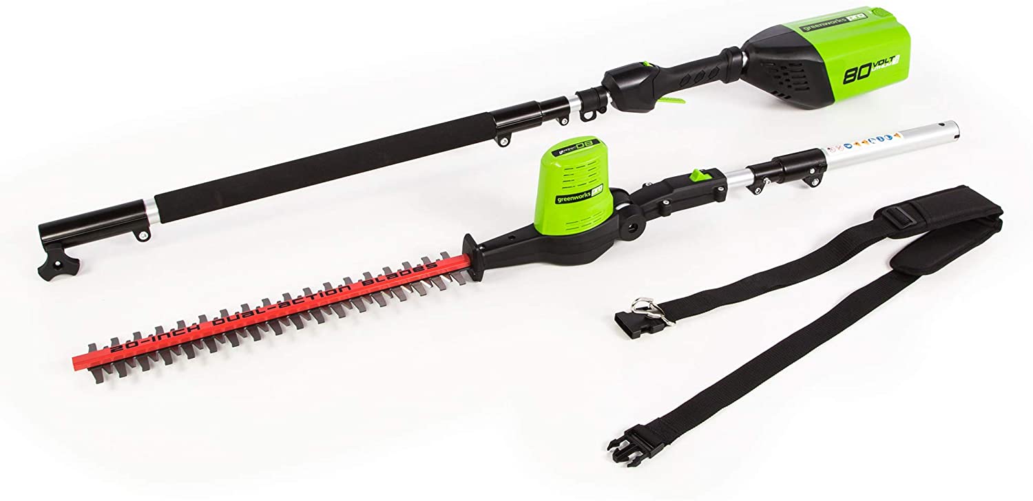 cordless pole hedge trimmer with rear motor